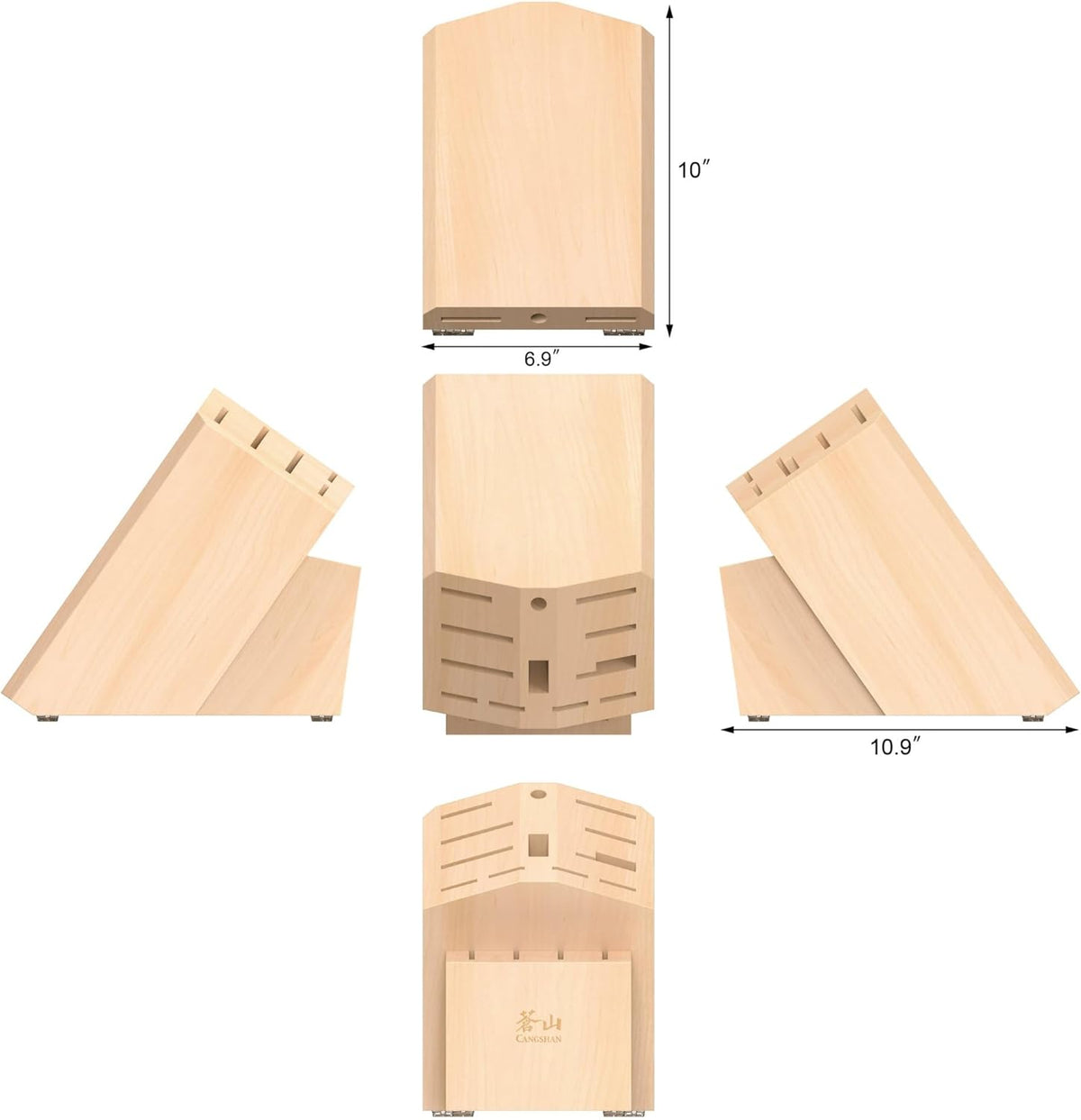 Cangshan Empty Knife Block, 16-Slot Organizer, Flat Top (Acacia Wood)