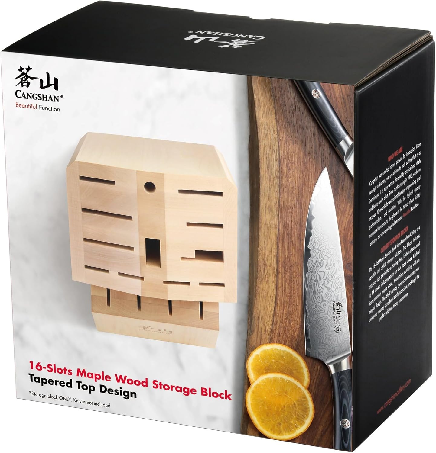 Cangshan Empty Knife Block, 16-Slot Organizer, Flat Top (Acacia Wood)