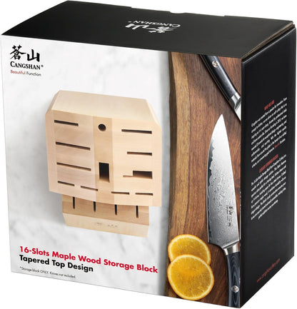 Cangshan Empty Knife Block, 16-Slot Organizer, Flat Top (Acacia Wood)