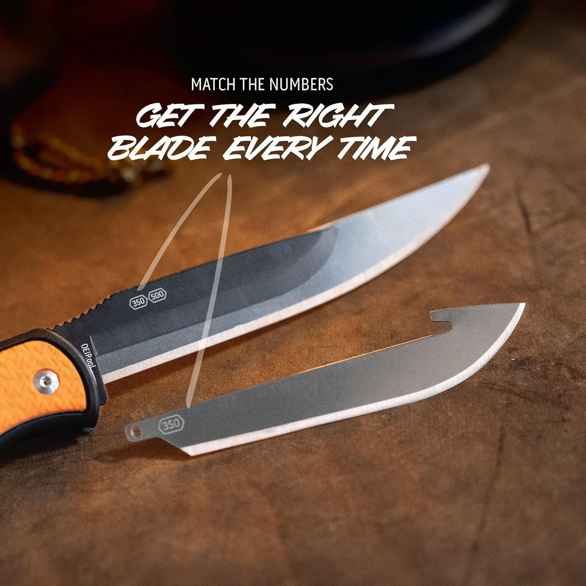 RazorBone Replaceable Blade Folding Hunting Knife with Clip & Sheath, 3 Butcher Knife Blade Styles - Boning, Gutting, & Skinning Knives. Blaze Orange, Camo Sheath, 6 Blades & Blade Box