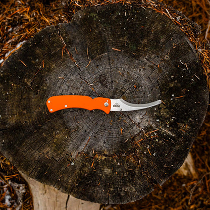 RazorBone Replaceable Blade Folding Hunting Knife with Clip & Sheath, 3 Butcher Knife Blade Styles - Boning, Gutting, & Skinning Knives. Blaze Orange, Camo Sheath, 6 Blades & Blade Box