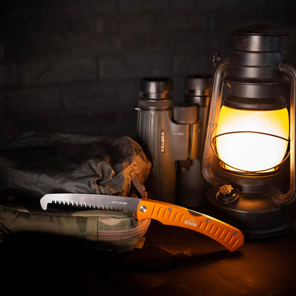RazorBone Replaceable Blade Folding Hunting Knife with Clip & Sheath, 3 Butcher Knife Blade Styles - Boning, Gutting, & Skinning Knives. Blaze Orange, Camo Sheath, 6 Blades & Blade Box
