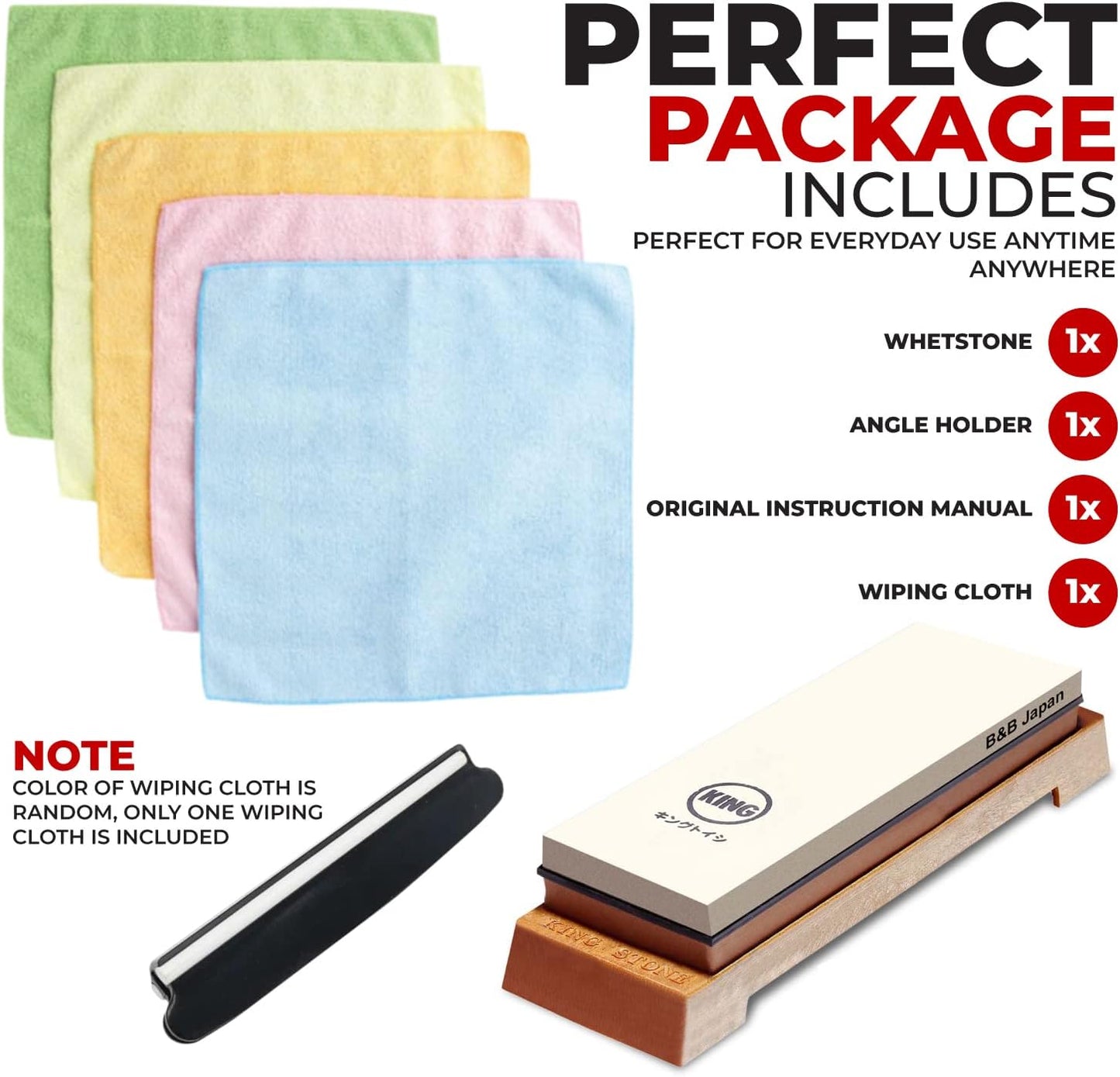 Whetstone Starter Set Include 1000/6000 Grit Combination Whetstone made in Japan, Knife Angle Holder, B&B Japan Original Wiping Cloth and Stable Plastic Base
