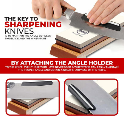 Whetstone Starter Set Include 1000/6000 Grit Combination Whetstone made in Japan, Knife Angle Holder, B&B Japan Original Wiping Cloth and Stable Plastic Base