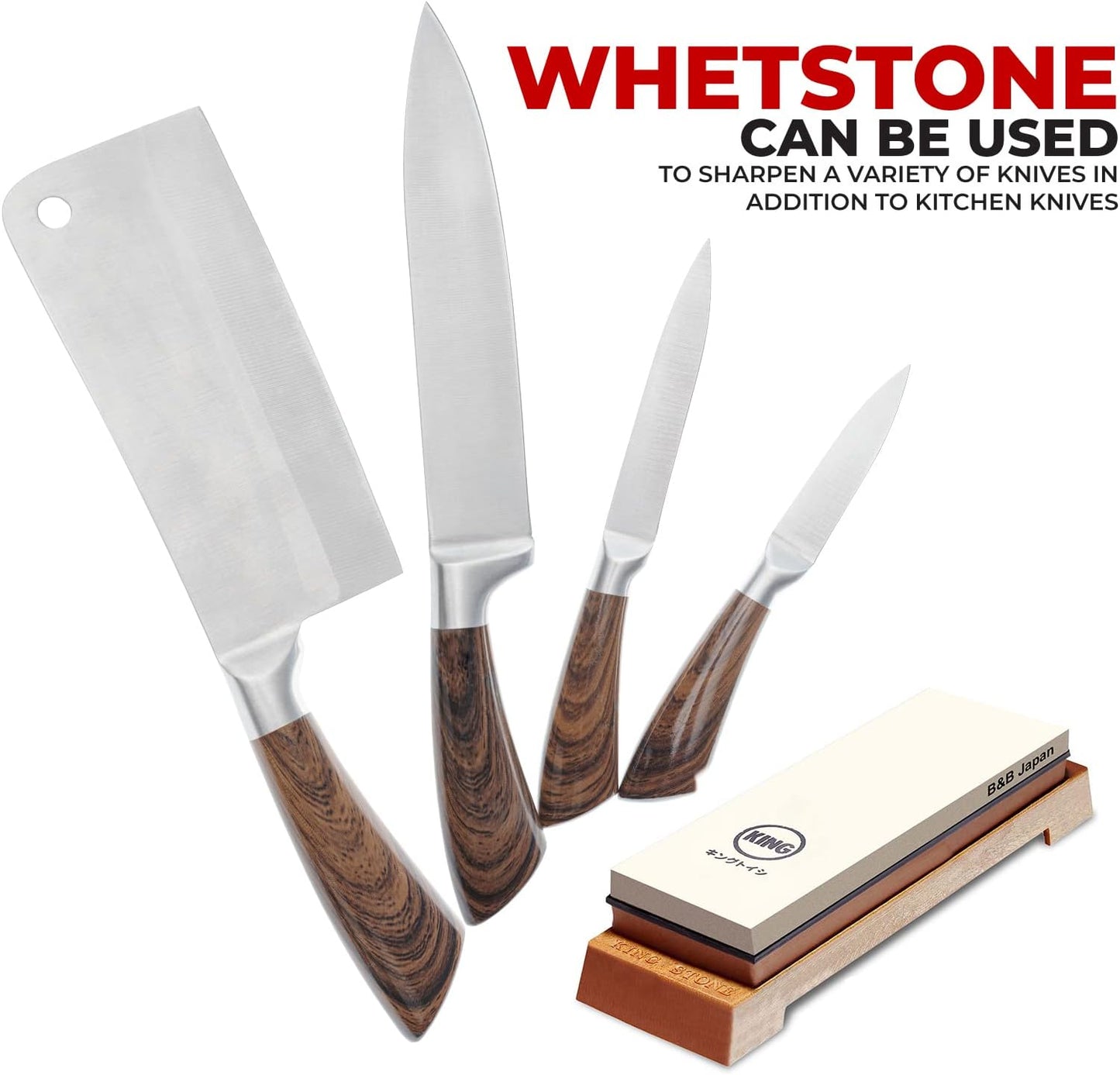 Whetstone Starter Set Include 1000/6000 Grit Combination Whetstone made in Japan, Knife Angle Holder, B&B Japan Original Wiping Cloth and Stable Plastic Base