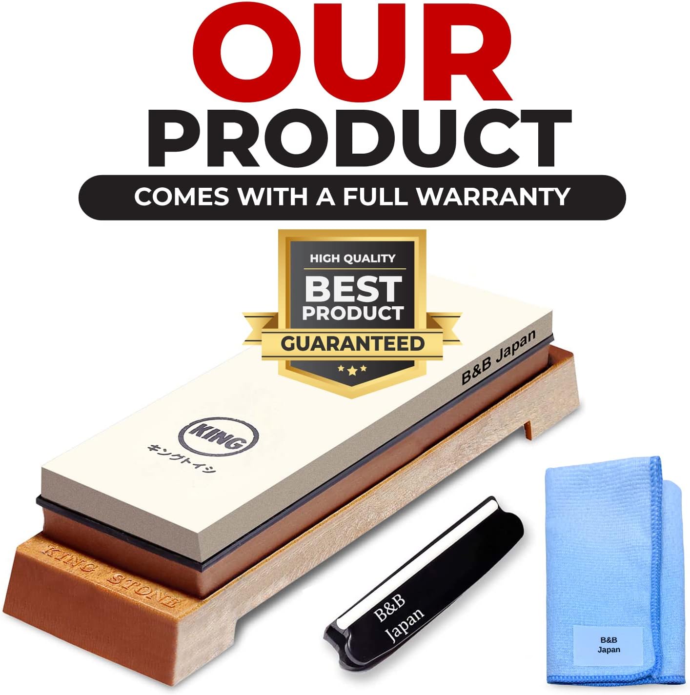 Whetstone Starter Set Include 1000/6000 Grit Combination Whetstone made in Japan, Knife Angle Holder, B&B Japan Original Wiping Cloth and Stable Plastic Base