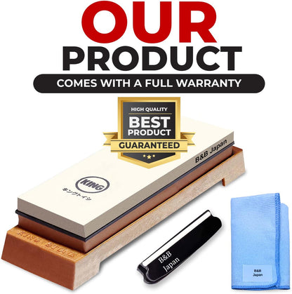Whetstone Starter Set Include 1000/6000 Grit Combination Whetstone made in Japan, Knife Angle Holder, B&B Japan Original Wiping Cloth and Stable Plastic Base