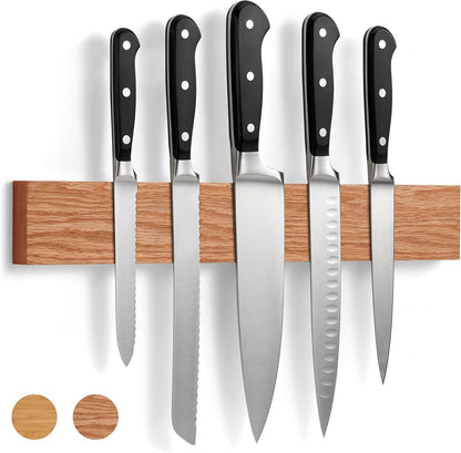 Magnetic Knife Holder for Wall or Fridge - No-Drill Bamboo Knife Magnetic Strip, 16″ - Renter Friendly