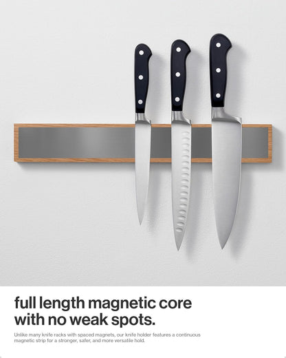 Magnetic Knife Holder for Wall or Fridge - No-Drill Bamboo Knife Magnetic Strip, 16″ - Renter Friendly