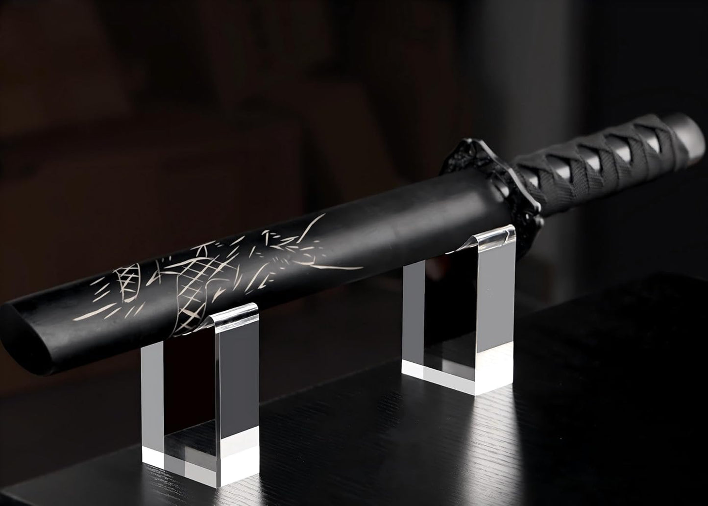 YUXUN Sword Stand Display, Polished Acrylic Katana Stand, 2/Set | Wand Holder for Desktop, Clear Knife Display Rack, Compatible with Samurai Swords, Daggers, Magic Wands, No Assembly Required