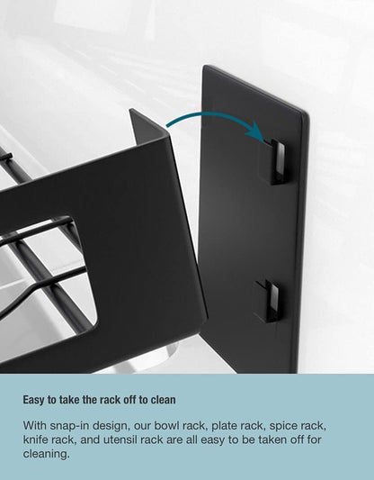 Kitchen Wall-Mounted Bowl Storage Rack with Drying Tray Dish Drying Rack Display Shelf Wall Hanging Bowl Holder (Black)