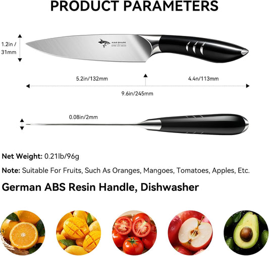 Paring Knife 5 Inch Ultra Sharp Ergonomic Handle Design Black | Small Kitchen Knife, German molybdenum-vanadium Stainless Steel, Chopping Knife for Precise Cutting, Peeling, Slicing