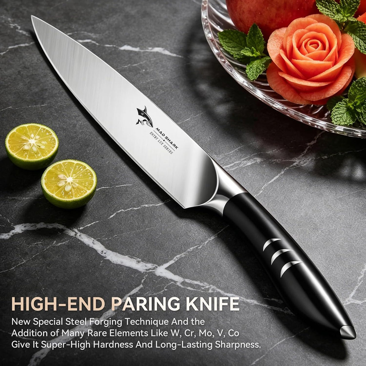 Paring Knife 5 Inch Ultra Sharp Ergonomic Handle Design Black | Small Kitchen Knife, German molybdenum-vanadium Stainless Steel, Chopping Knife for Precise Cutting, Peeling, Slicing