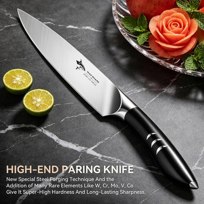 Paring Knife 5 Inch Ultra Sharp Ergonomic Handle Design Black | Small Kitchen Knife, German molybdenum-vanadium Stainless Steel, Chopping Knife for Precise Cutting, Peeling, Slicing