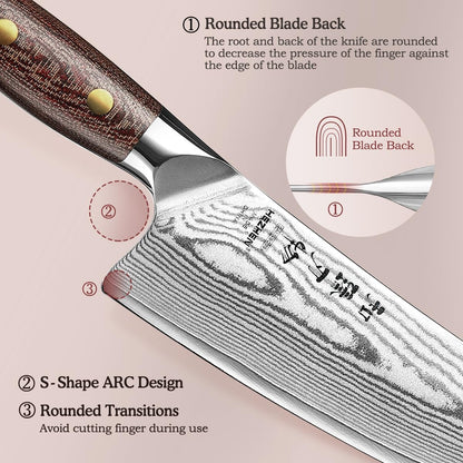 7.3'' Santoku Knife with Sheath – 67 Layers Damascus Steel, Professional Kitchen Knife for Meat, Fish & Vegetables, Micarta Handle