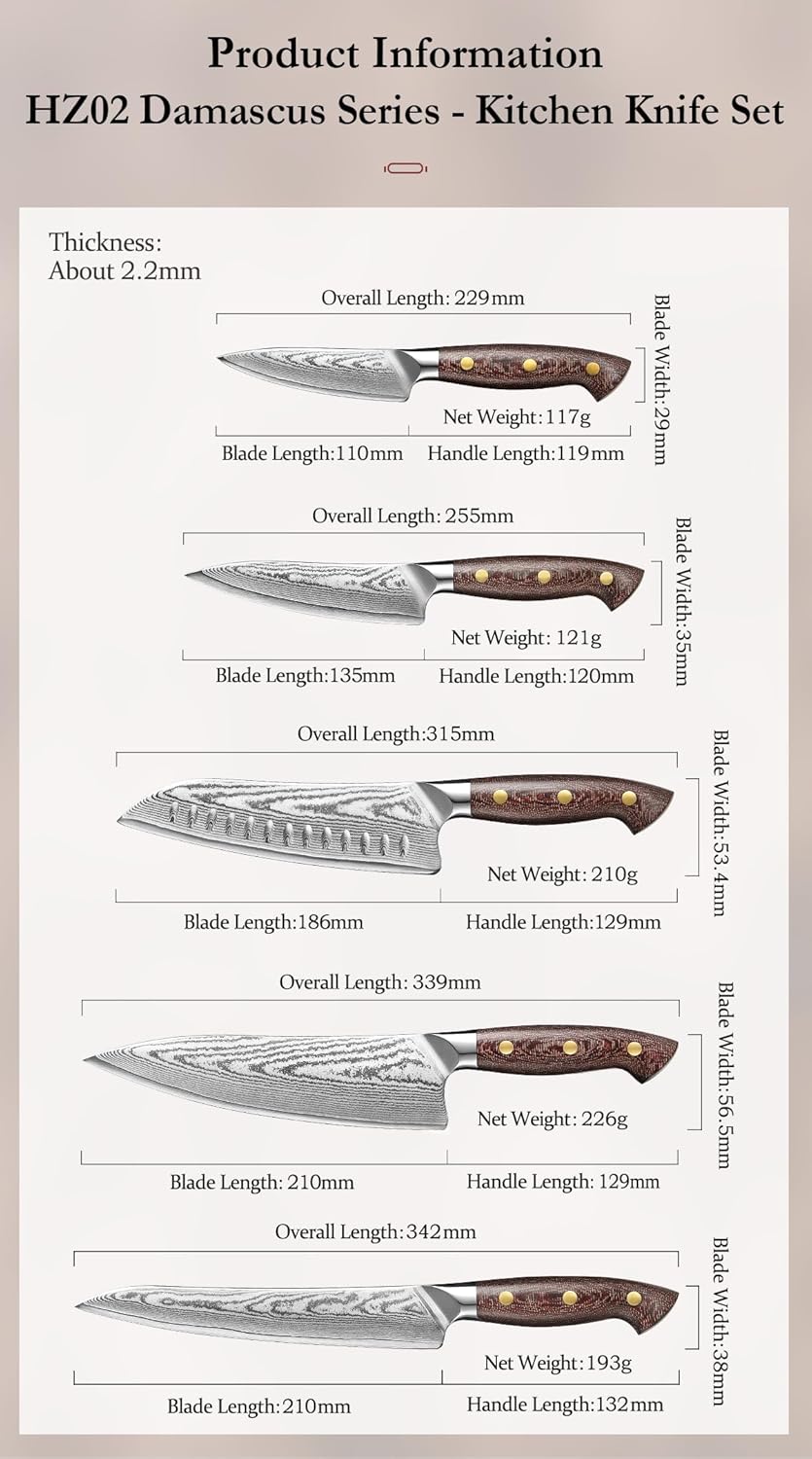 7.3'' Santoku Knife with Sheath – 67 Layers Damascus Steel, Professional Kitchen Knife for Meat, Fish & Vegetables, Micarta Handle