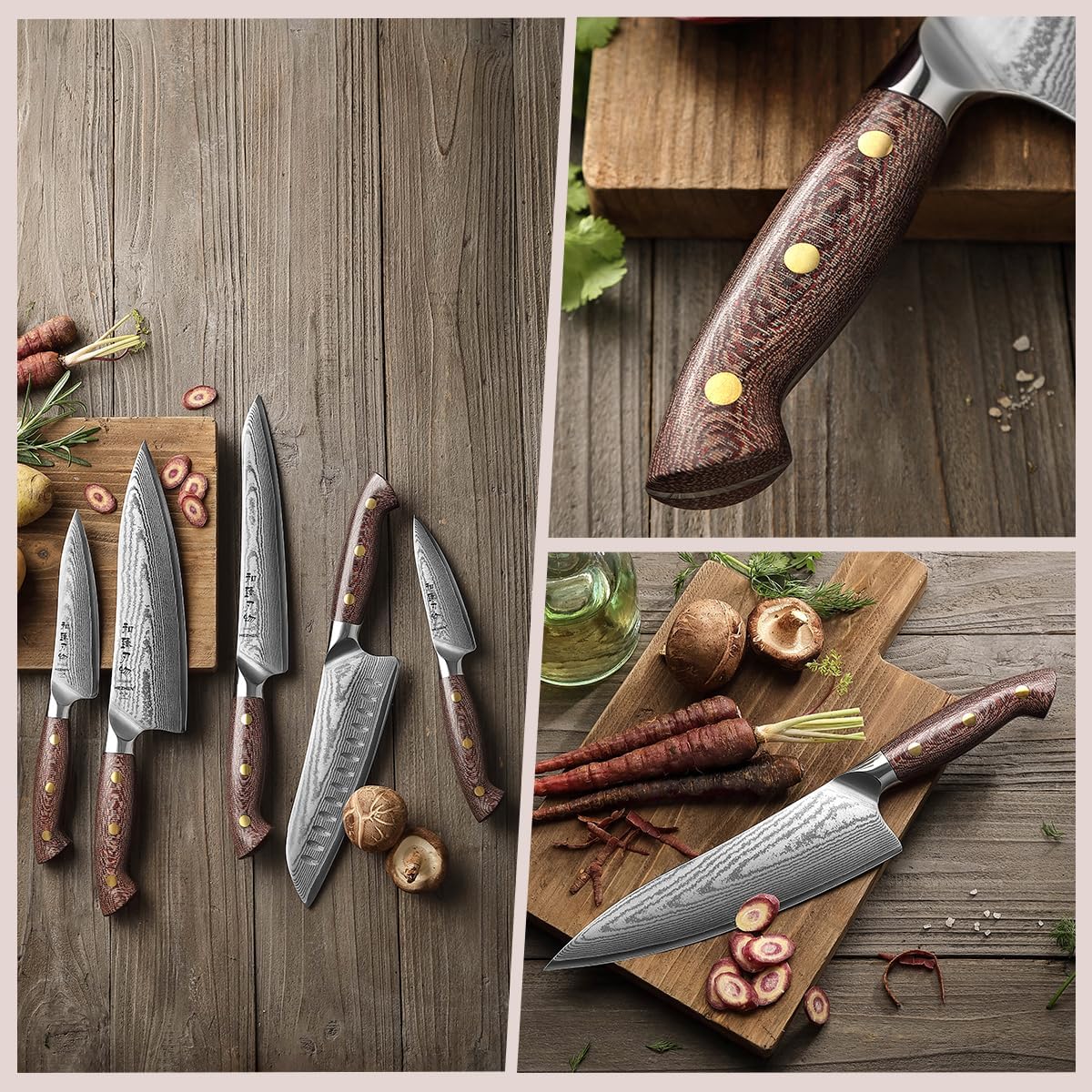7.3'' Santoku Knife with Sheath – 67 Layers Damascus Steel, Professional Kitchen Knife for Meat, Fish & Vegetables, Micarta Handle