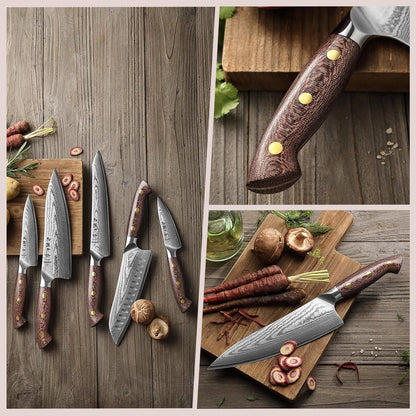 7.3'' Santoku Knife with Sheath – 67 Layers Damascus Steel, Professional Kitchen Knife for Meat, Fish & Vegetables, Micarta Handle
