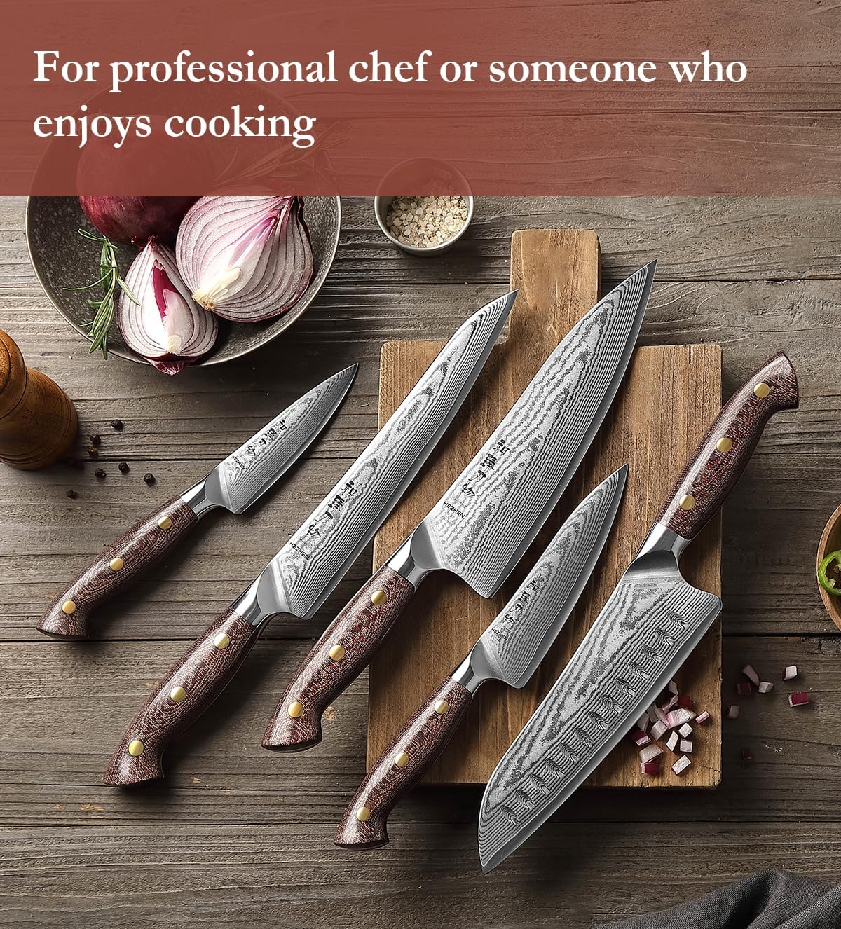 7.3'' Santoku Knife with Sheath – 67 Layers Damascus Steel, Professional Kitchen Knife for Meat, Fish & Vegetables, Micarta Handle
