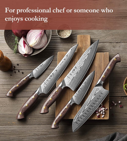 7.3'' Santoku Knife with Sheath – 67 Layers Damascus Steel, Professional Kitchen Knife for Meat, Fish & Vegetables, Micarta Handle