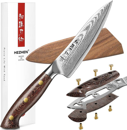 7.3'' Santoku Knife with Sheath – 67 Layers Damascus Steel, Professional Kitchen Knife for Meat, Fish & Vegetables, Micarta Handle