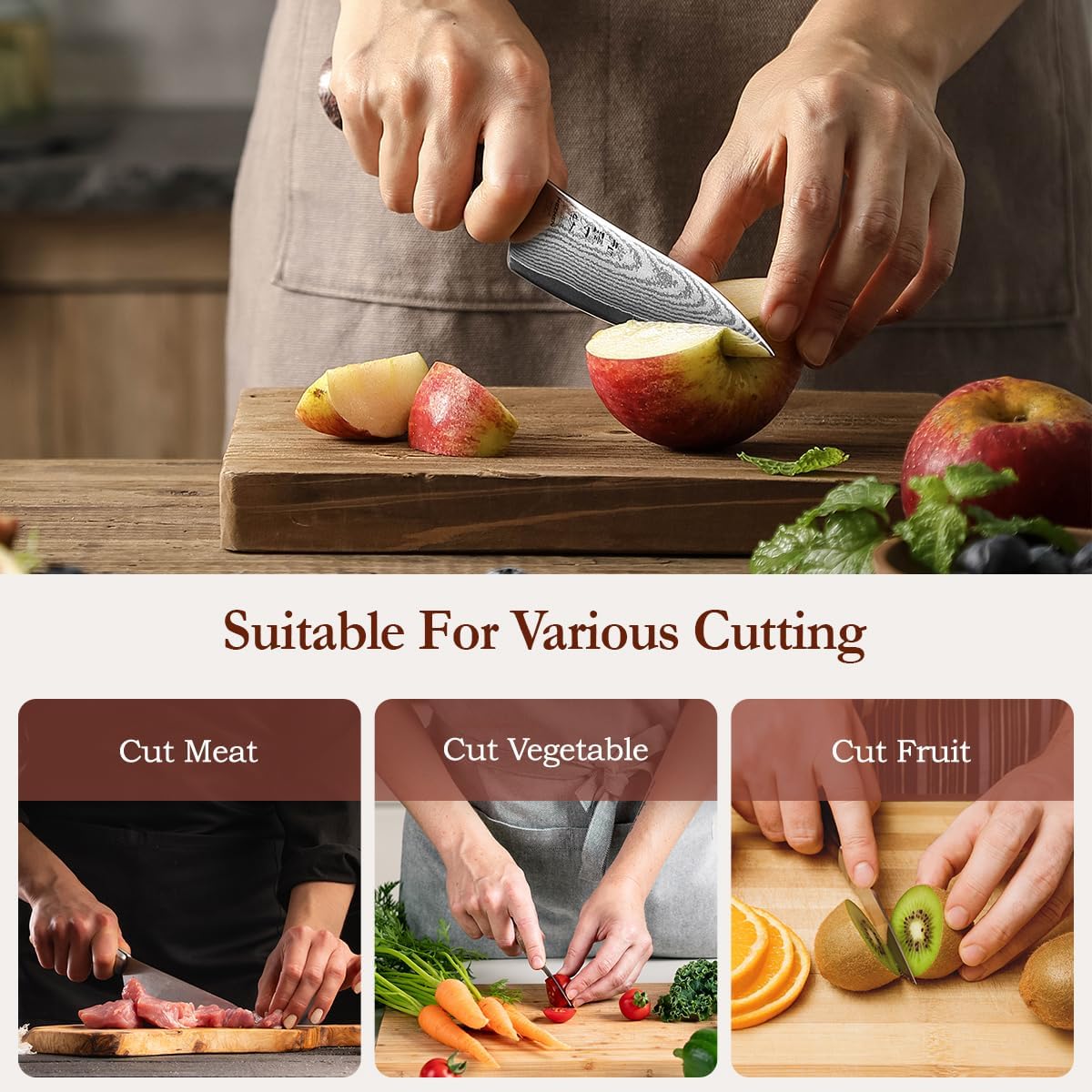 7.3'' Santoku Knife with Sheath – 67 Layers Damascus Steel, Professional Kitchen Knife for Meat, Fish & Vegetables, Micarta Handle