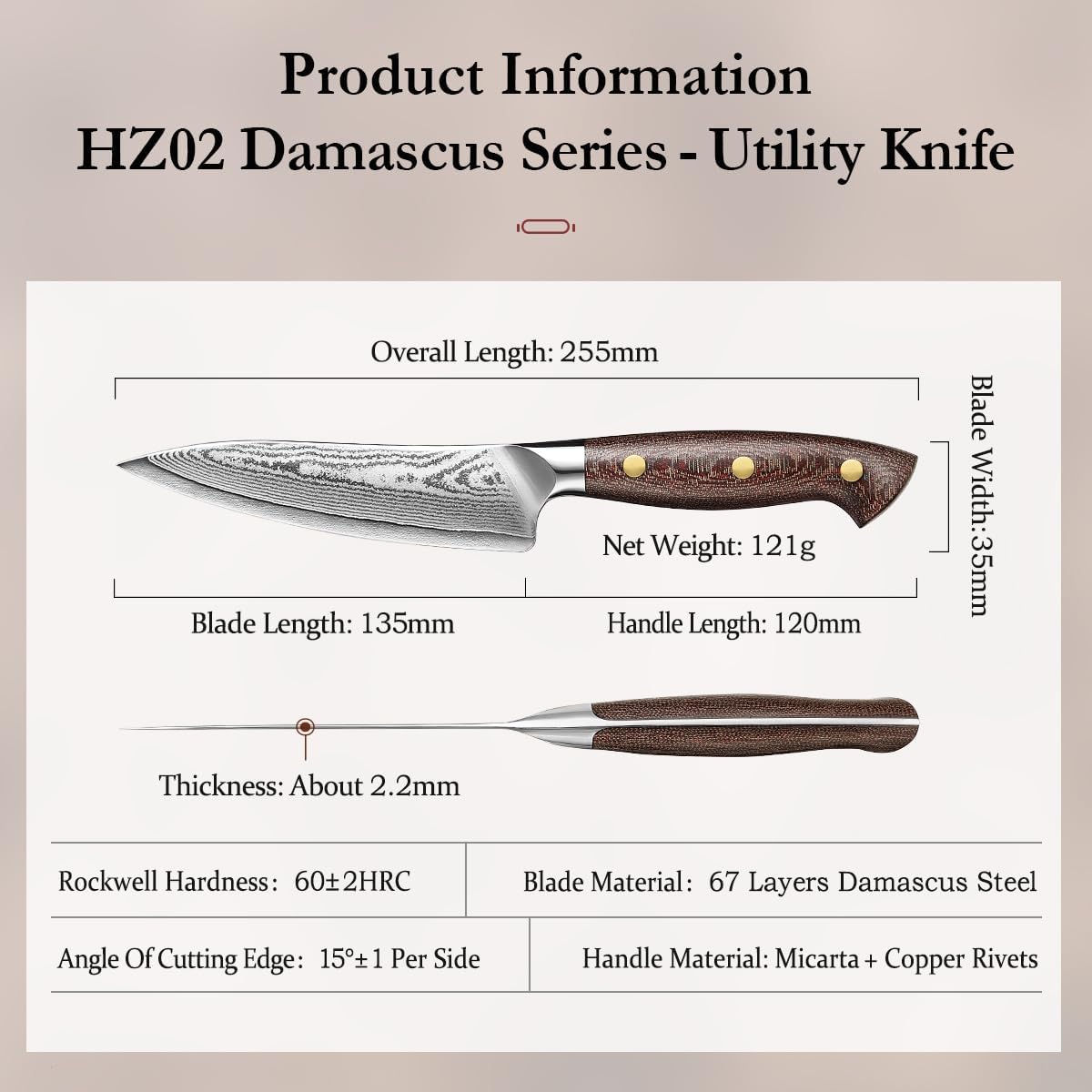 7.3'' Santoku Knife with Sheath – 67 Layers Damascus Steel, Professional Kitchen Knife for Meat, Fish & Vegetables, Micarta Handle