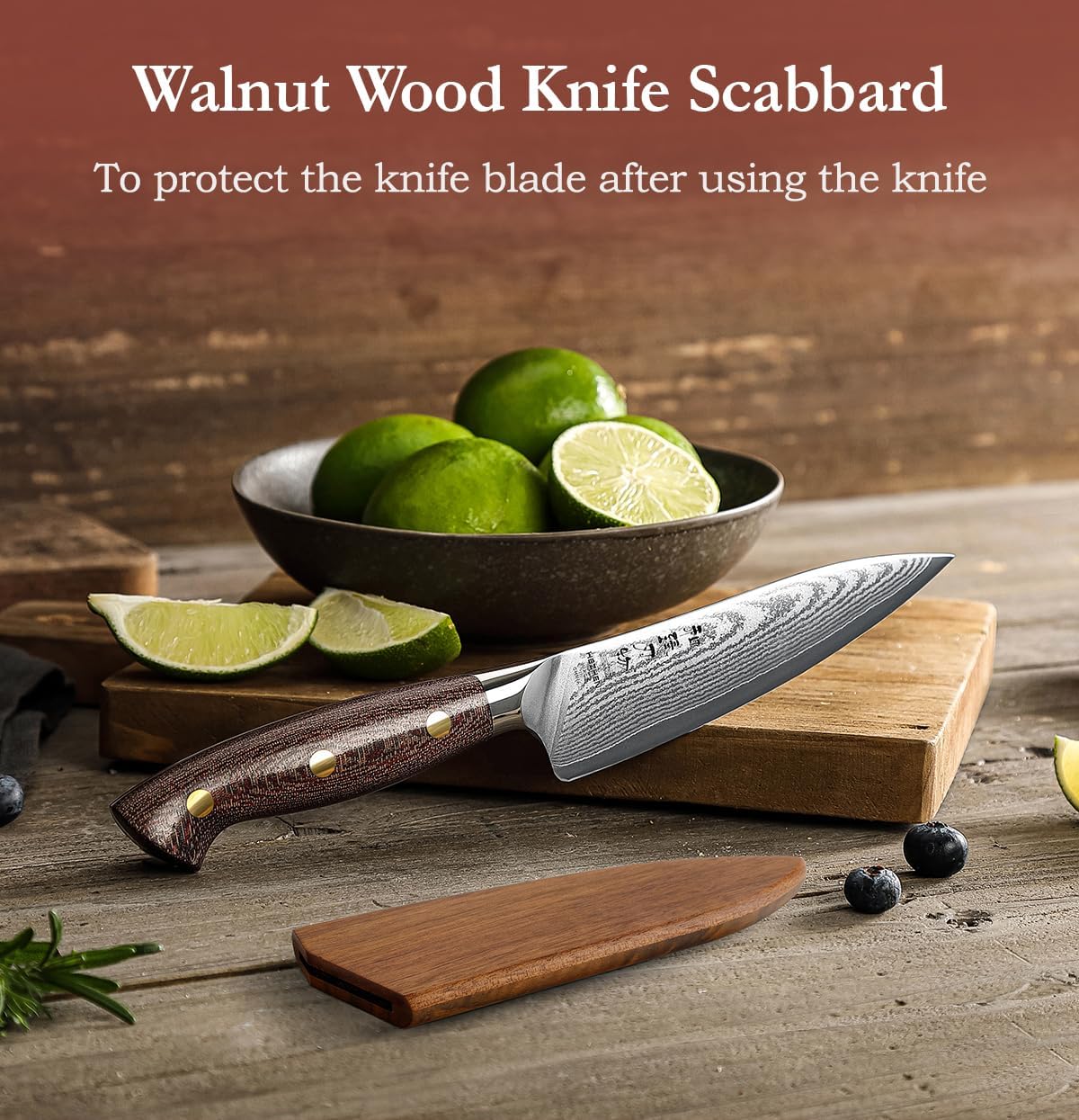 7.3'' Santoku Knife with Sheath – 67 Layers Damascus Steel, Professional Kitchen Knife for Meat, Fish & Vegetables, Micarta Handle