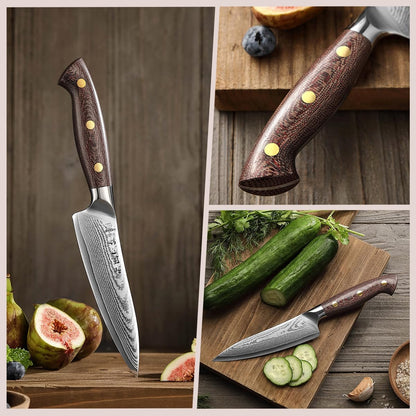 7.3'' Santoku Knife with Sheath – 67 Layers Damascus Steel, Professional Kitchen Knife for Meat, Fish & Vegetables, Micarta Handle