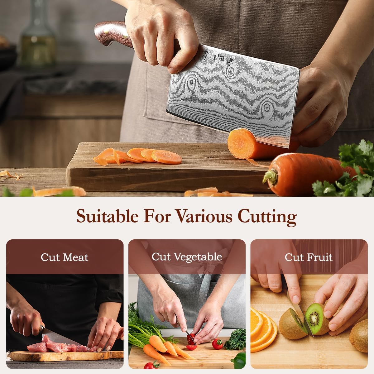 7.3'' Santoku Knife with Sheath – 67 Layers Damascus Steel, Professional Kitchen Knife for Meat, Fish & Vegetables, Micarta Handle