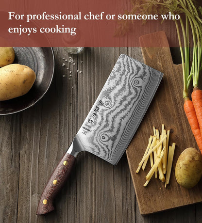 7.3'' Santoku Knife with Sheath – 67 Layers Damascus Steel, Professional Kitchen Knife for Meat, Fish & Vegetables, Micarta Handle