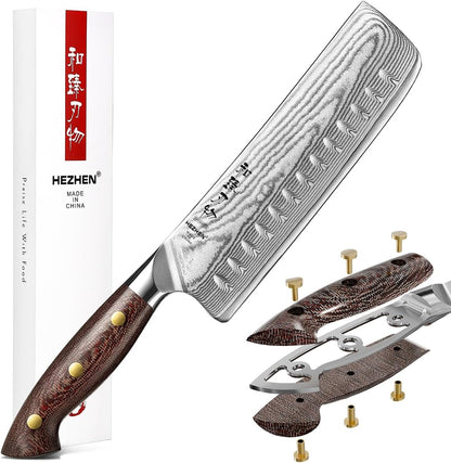 7.3'' Santoku Knife with Sheath – 67 Layers Damascus Steel, Professional Kitchen Knife for Meat, Fish & Vegetables, Micarta Handle