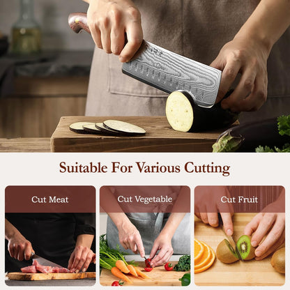 7.3'' Santoku Knife with Sheath – 67 Layers Damascus Steel, Professional Kitchen Knife for Meat, Fish & Vegetables, Micarta Handle