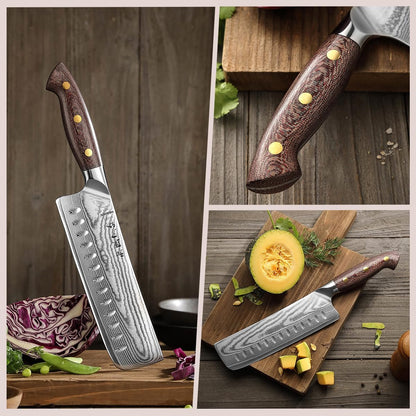 7.3'' Santoku Knife with Sheath – 67 Layers Damascus Steel, Professional Kitchen Knife for Meat, Fish & Vegetables, Micarta Handle