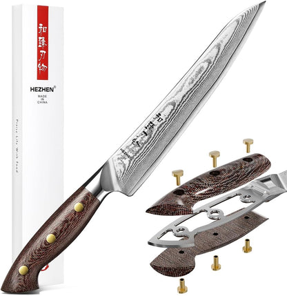 7.3'' Santoku Knife with Sheath – 67 Layers Damascus Steel, Professional Kitchen Knife for Meat, Fish & Vegetables, Micarta Handle