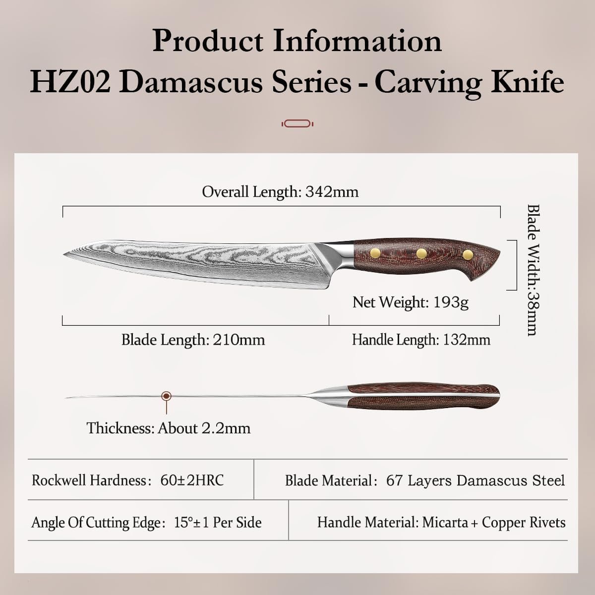 7.3'' Santoku Knife with Sheath – 67 Layers Damascus Steel, Professional Kitchen Knife for Meat, Fish & Vegetables, Micarta Handle