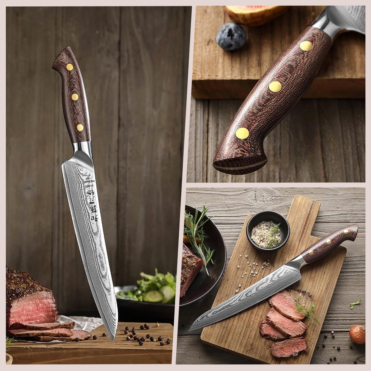 7.3'' Santoku Knife with Sheath – 67 Layers Damascus Steel, Professional Kitchen Knife for Meat, Fish & Vegetables, Micarta Handle