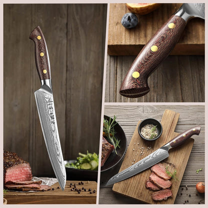 7.3'' Santoku Knife with Sheath – 67 Layers Damascus Steel, Professional Kitchen Knife for Meat, Fish & Vegetables, Micarta Handle