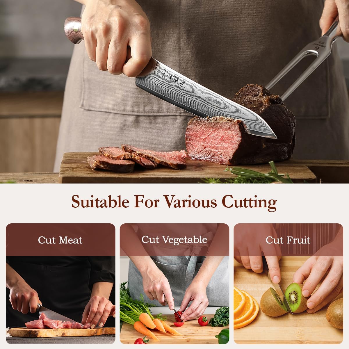 7.3'' Santoku Knife with Sheath – 67 Layers Damascus Steel, Professional Kitchen Knife for Meat, Fish & Vegetables, Micarta Handle