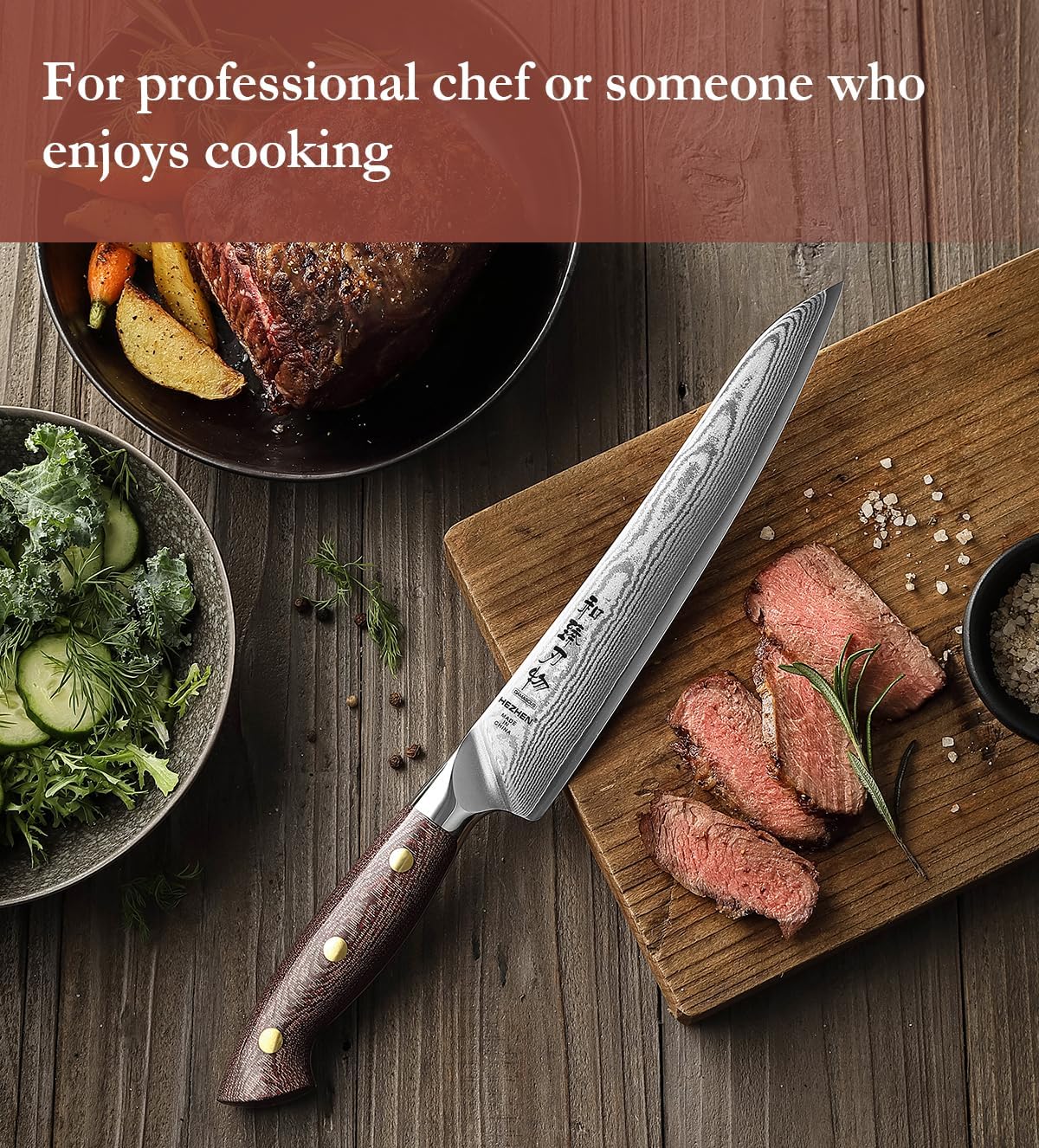 7.3'' Santoku Knife with Sheath – 67 Layers Damascus Steel, Professional Kitchen Knife for Meat, Fish & Vegetables, Micarta Handle