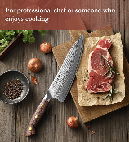 7.3'' Santoku Knife with Sheath – 67 Layers Damascus Steel, Professional Kitchen Knife for Meat, Fish & Vegetables, Micarta Handle