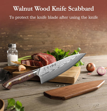 7.3'' Santoku Knife with Sheath – 67 Layers Damascus Steel, Professional Kitchen Knife for Meat, Fish & Vegetables, Micarta Handle