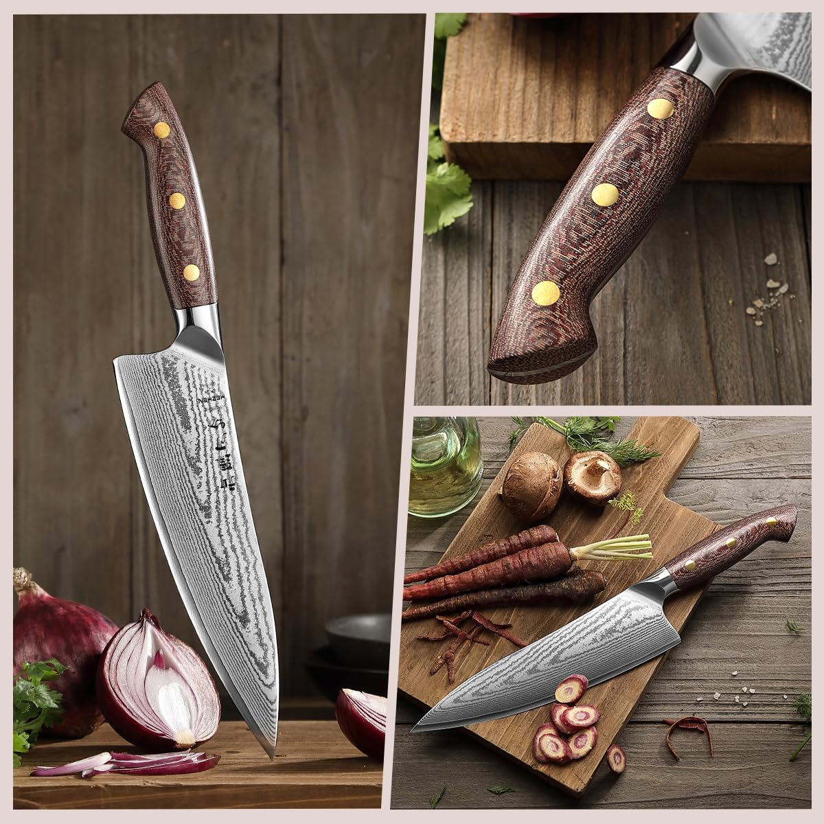 7.3'' Santoku Knife with Sheath – 67 Layers Damascus Steel, Professional Kitchen Knife for Meat, Fish & Vegetables, Micarta Handle