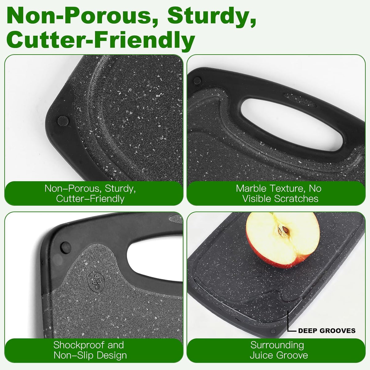 Cutting Boards Set,15.7"×9.4" & 12.5"×7.7" Plastic Chopping Board Set,Made From Natural Food Grade Material,BPA Free&Eco,Non Slip&Juice Groove,Dishwasher Safe,Double-Sided Usable,Dark Grey