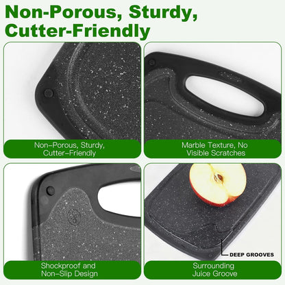 Cutting Boards Set,15.7"×9.4" & 12.5"×7.7" Plastic Chopping Board Set,Made From Natural Food Grade Material,BPA Free&Eco,Non Slip&Juice Groove,Dishwasher Safe,Double-Sided Usable,Dark Grey