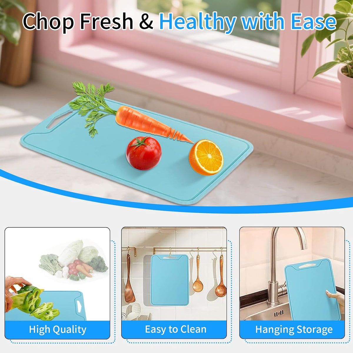Flexible Silicone Cutting Boards For Kitchen 11.8''x 8.6'',BPA Free Silicone Cutting Board Kitchen Mat For Fruit and Vegetables, Dishwasher Safe, Suitable For Both Indoor and Outdoor (Blue)