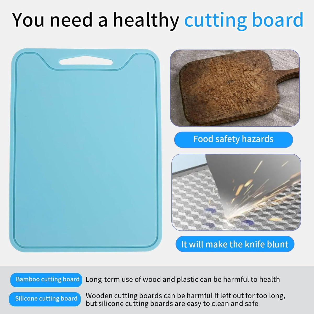 Flexible Silicone Cutting Boards For Kitchen 11.8''x 8.6'',BPA Free Silicone Cutting Board Kitchen Mat For Fruit and Vegetables, Dishwasher Safe, Suitable For Both Indoor and Outdoor (Blue)