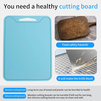 Flexible Silicone Cutting Boards For Kitchen 11.8''x 8.6'',BPA Free Silicone Cutting Board Kitchen Mat For Fruit and Vegetables, Dishwasher Safe, Suitable For Both Indoor and Outdoor (Blue)