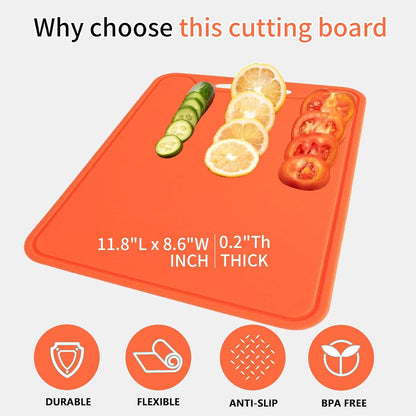 Flexible Silicone Cutting Boards For Kitchen 11.8''x 8.6'',BPA Free Silicone Cutting Board Kitchen Mat For Fruit and Vegetables, Dishwasher Safe, Suitable For Both Indoor and Outdoor (Blue)