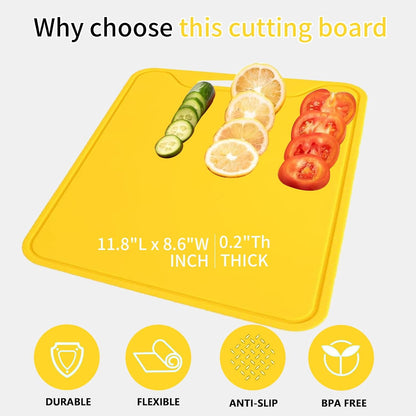 Flexible Silicone Cutting Boards For Kitchen 11.8''x 8.6'',BPA Free Silicone Cutting Board Kitchen Mat For Fruit and Vegetables, Dishwasher Safe, Suitable For Both Indoor and Outdoor (Blue)
